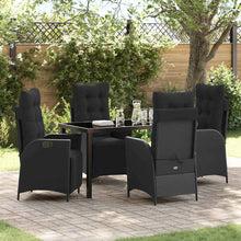 Tuin eettafelset met kussen 5 pcs Zwart poly rattan