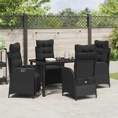 Tuin eettafelset met kussen 5 pcs Zwart poly rattan