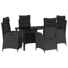 Tuin eettafelset met kussen 5 pcs Zwart poly rattan