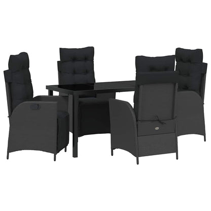 Tuin eettafelset met kussen 5 pcs Zwart poly rattan