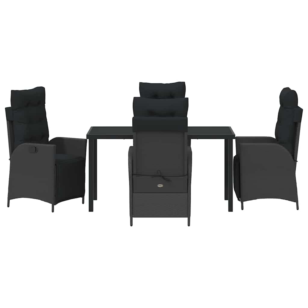 Tuin eettafelset met kussen 5 pcs Zwart poly rattan