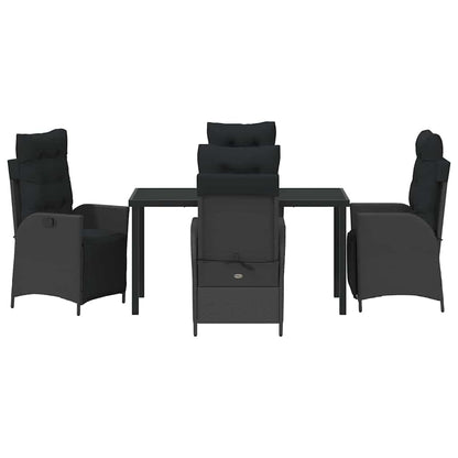 Tuin eettafelset met kussen 5 pcs Zwart poly rattan