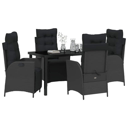Tuin eettafelset met kussen 5 pcs Zwart poly rattan