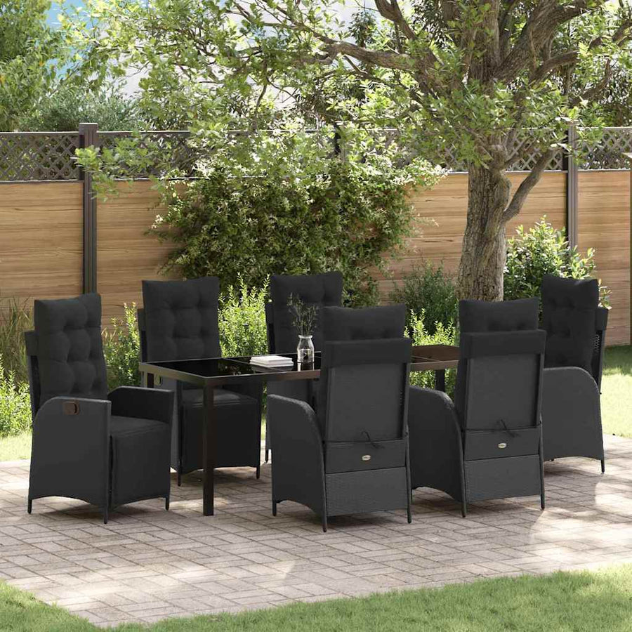 Tuin Eettafelset Met Kussen 7 Pcs Zwart Poly Rattan