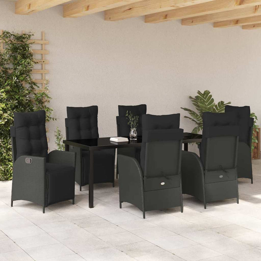 Tuin Eettafelset Met Kussen 7 Pcs Zwart Poly Rattan