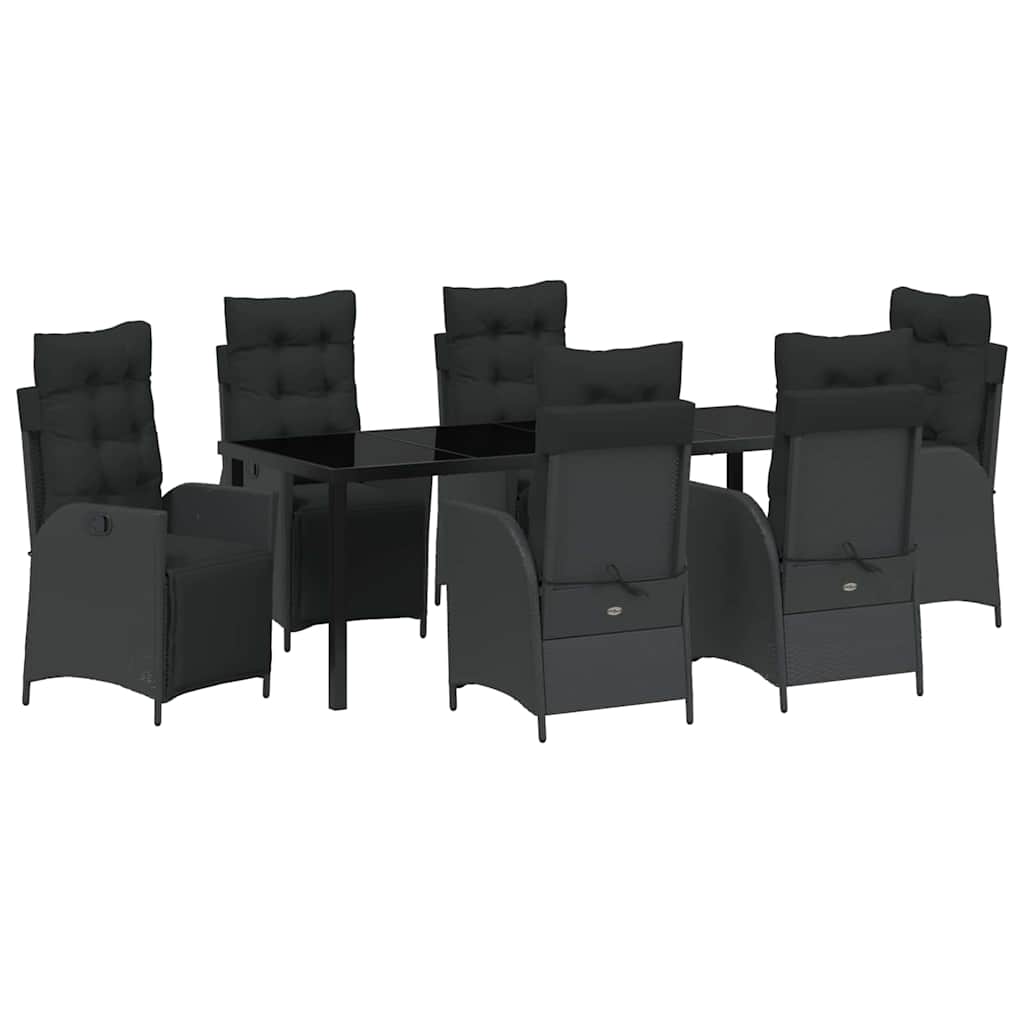 Tuin Eettafelset Met Kussen 7 Pcs Zwart Poly Rattan