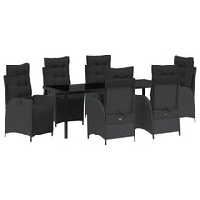 Tuin Eettafelset Met Kussen 7 Pcs Zwart Poly Rattan