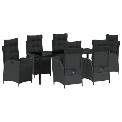 Tuin Eettafelset Met Kussen 7 Pcs Zwart Poly Rattan