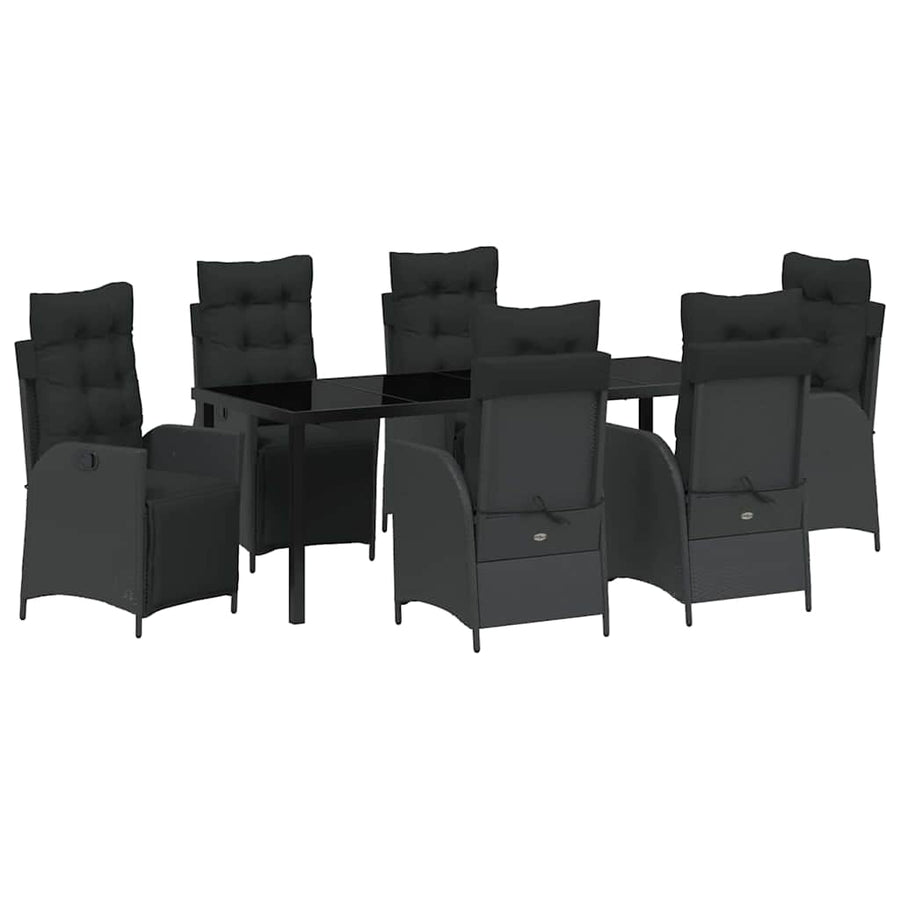 Tuin Eettafelset Met Kussen 7 Pcs Zwart Poly Rattan