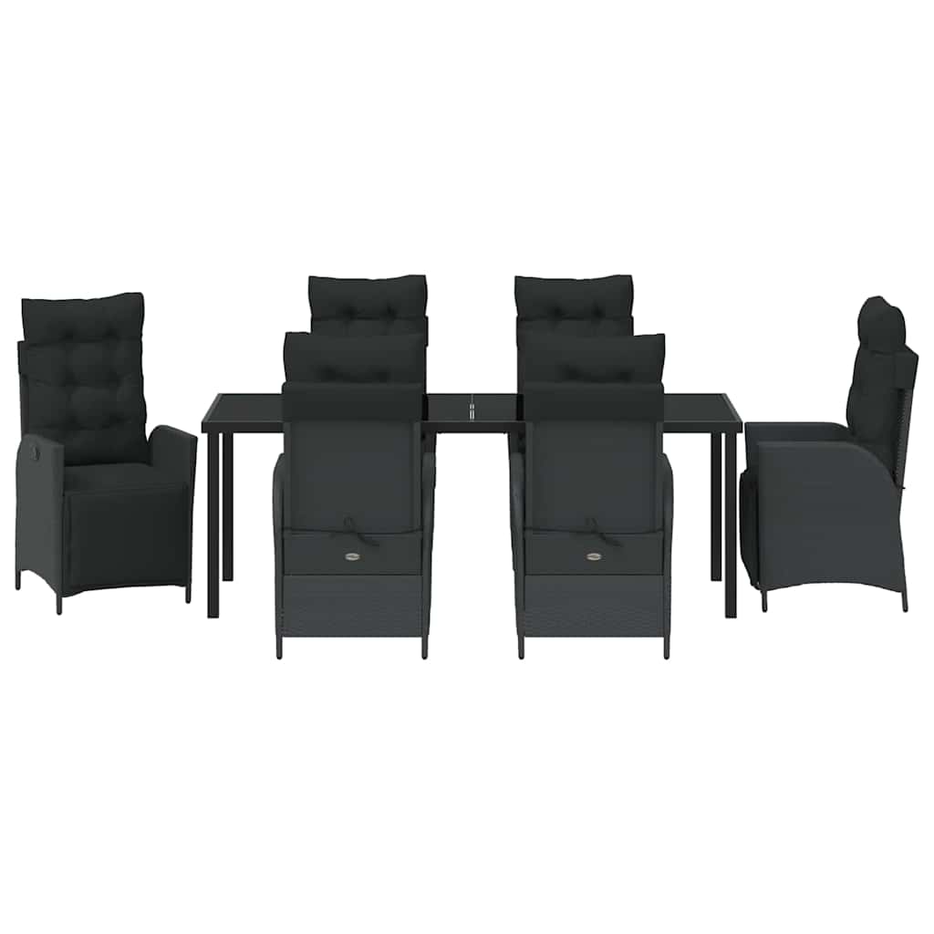 Tuin Eettafelset Met Kussen 7 Pcs Zwart Poly Rattan