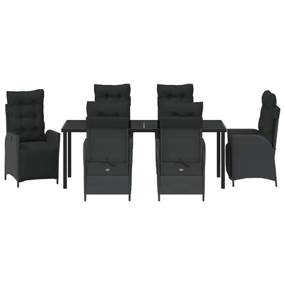 Tuin Eettafelset Met Kussen 7 Pcs Zwart Poly Rattan