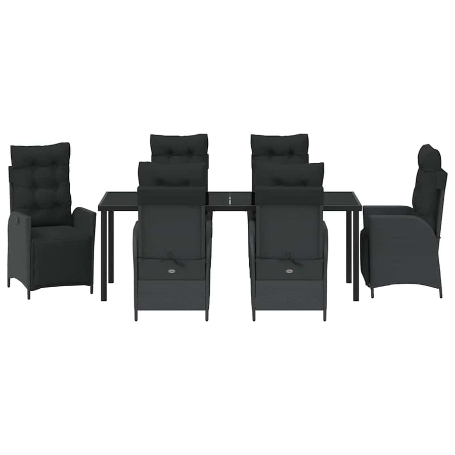 Tuin Eettafelset Met Kussen 7 Pcs Zwart Poly Rattan