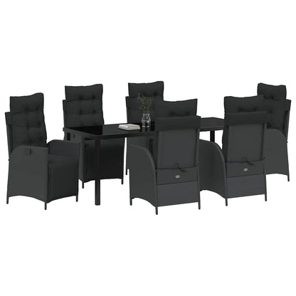 Tuin Eettafelset Met Kussen 7 Pcs Zwart Poly Rattan