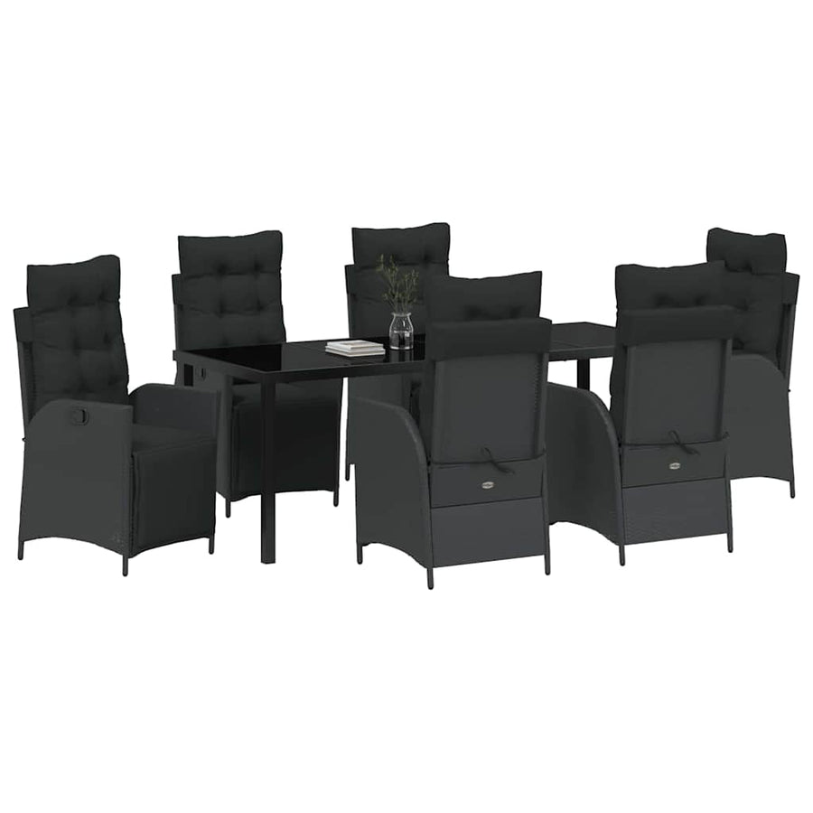 Tuin Eettafelset Met Kussen 7 Pcs Zwart Poly Rattan