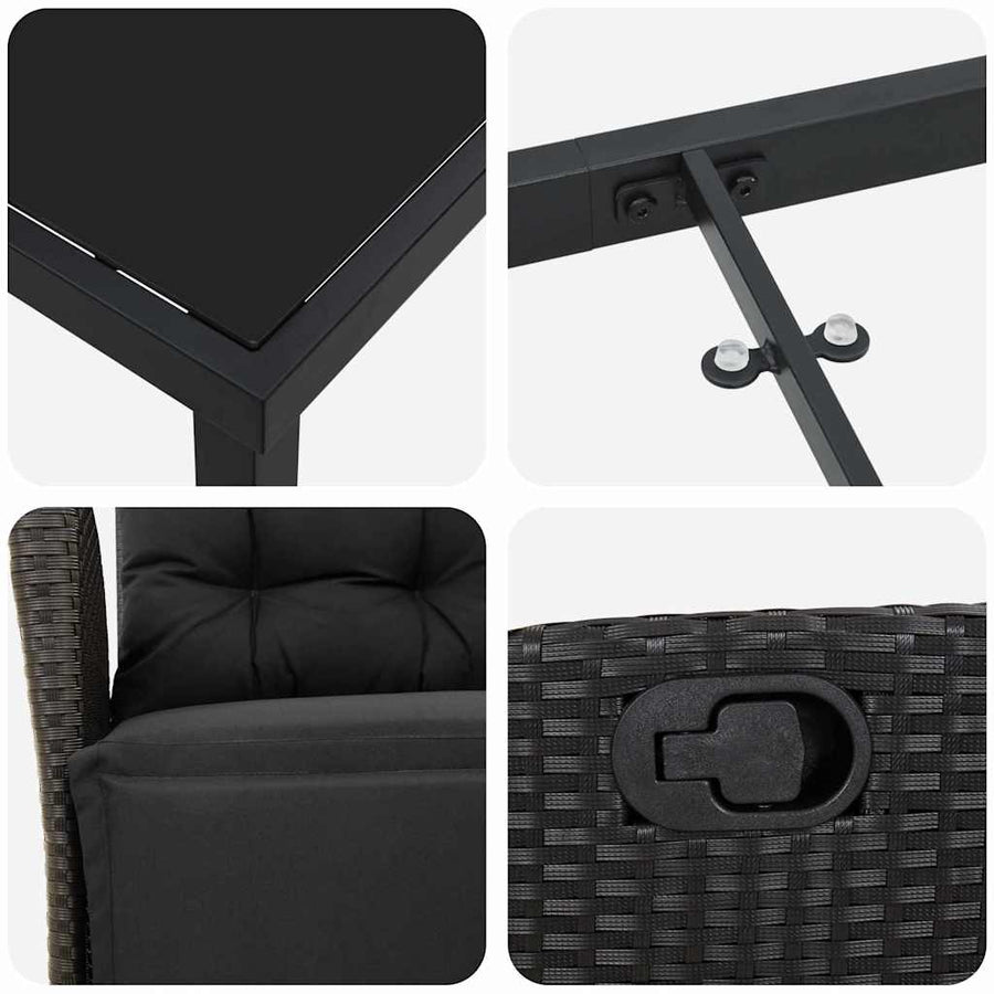 Tuin Eettafelset Met Kussen 9 Pcs Zwart Poly Rattan
