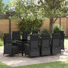 Garden dining set with cushions 9 pcs Black poly rattan