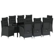 Tuin Eettafelset Met Kussen 9 Pcs Zwart Poly Rattan