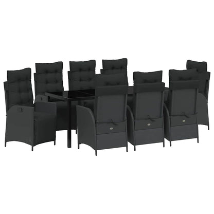 Tuin Eettafelset Met Kussen 9 Pcs Zwart Poly Rattan