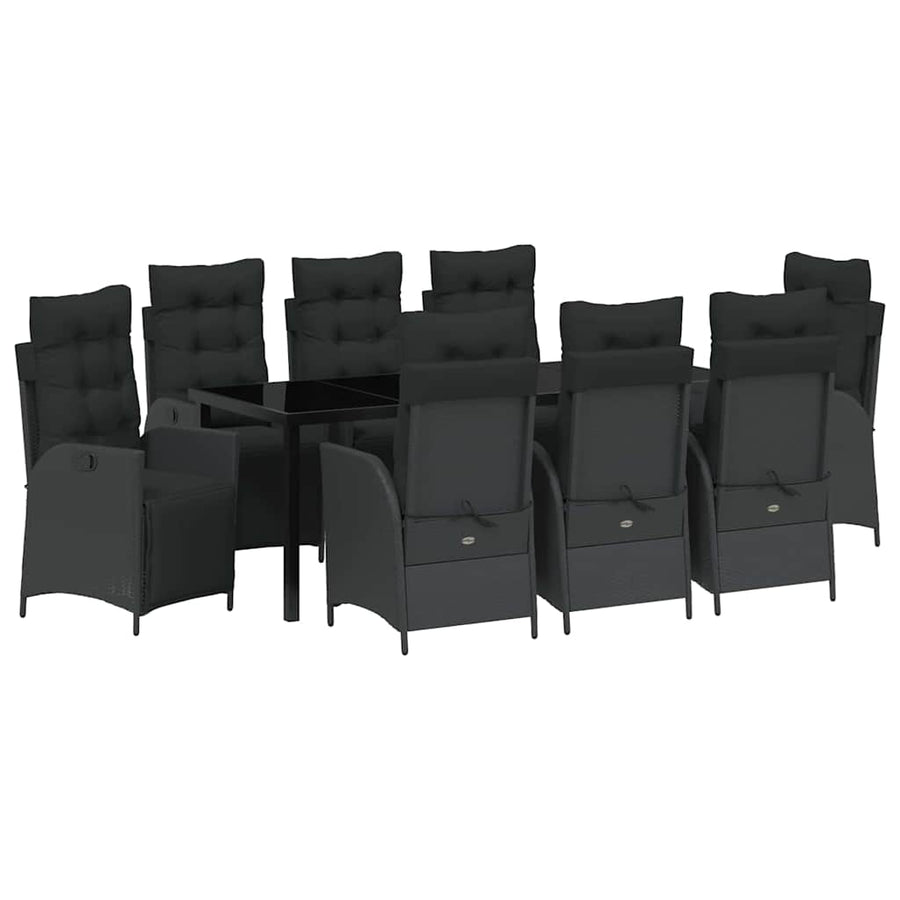 Tuin Eettafelset Met Kussen 9 Pcs Zwart Poly Rattan
