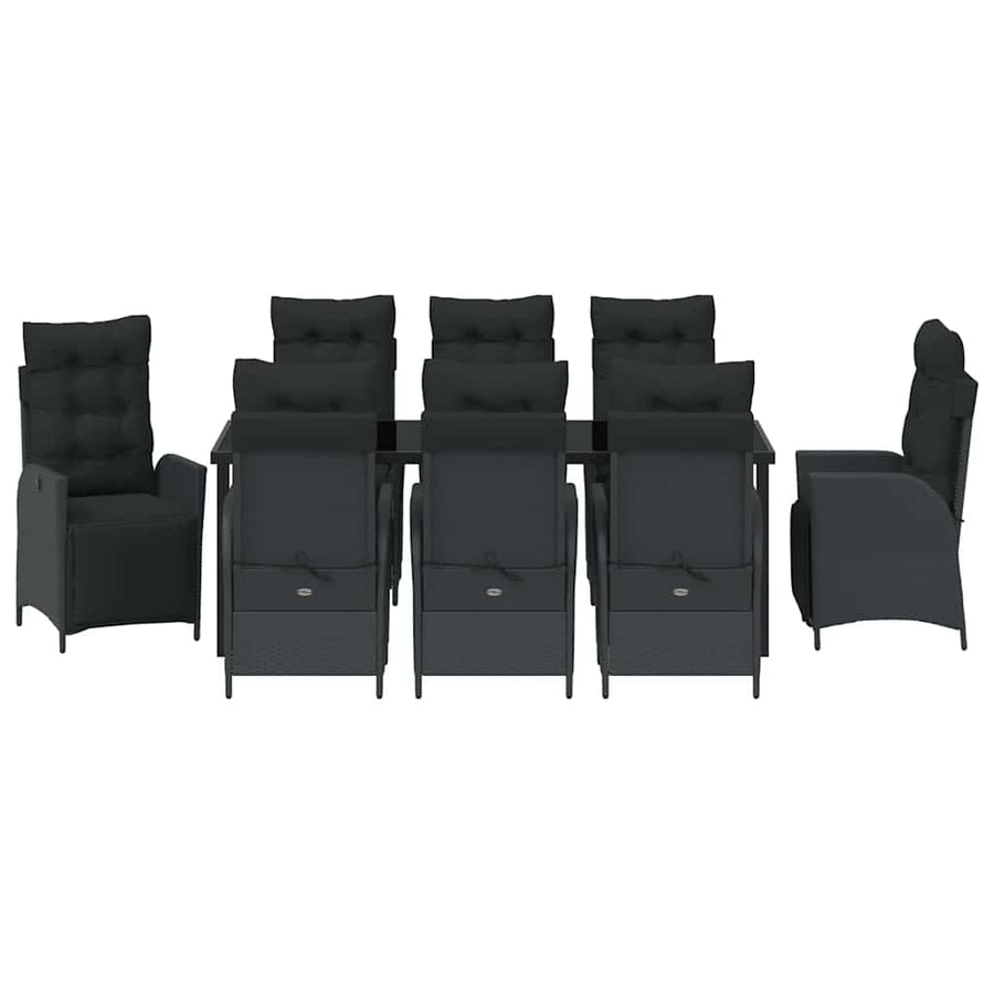 Tuin Eettafelset Met Kussen 9 Pcs Zwart Poly Rattan