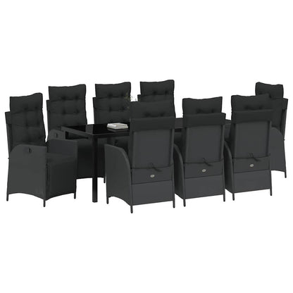 Tuin Eettafelset Met Kussen 9 Pcs Zwart Poly Rattan
