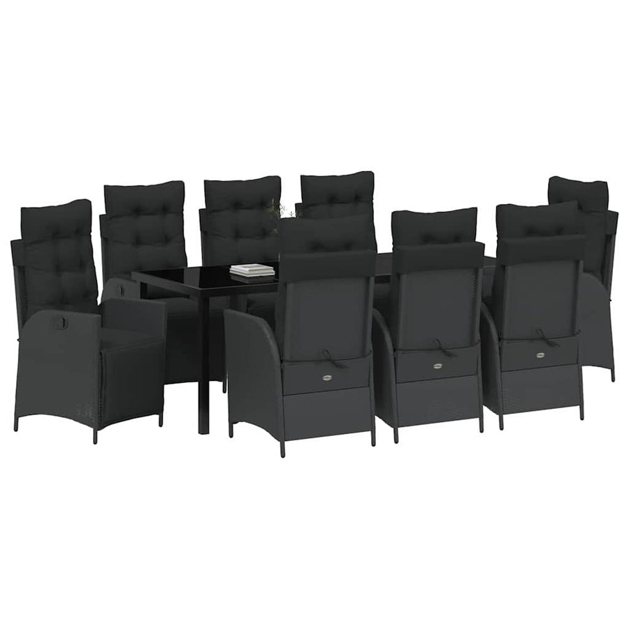 Tuin Eettafelset Met Kussen 9 Pcs Zwart Poly Rattan