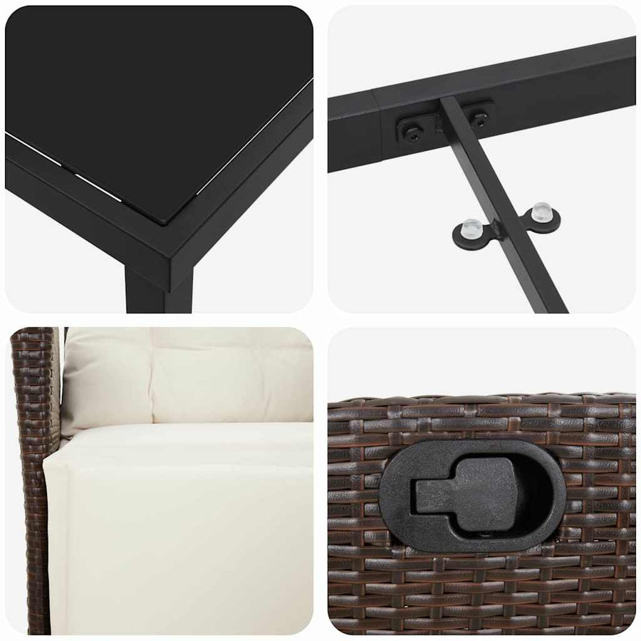 Tuin Eettafelset Met Kussen 7 Pcs Bruin Poly Rattan