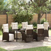 Tuin eettafelset 7-delig poly rattan bruin