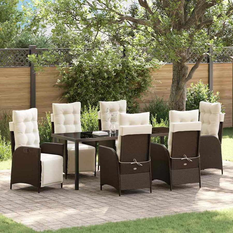 Tuin Eettafelset Met Kussen 7 Pcs Bruin Poly Rattan