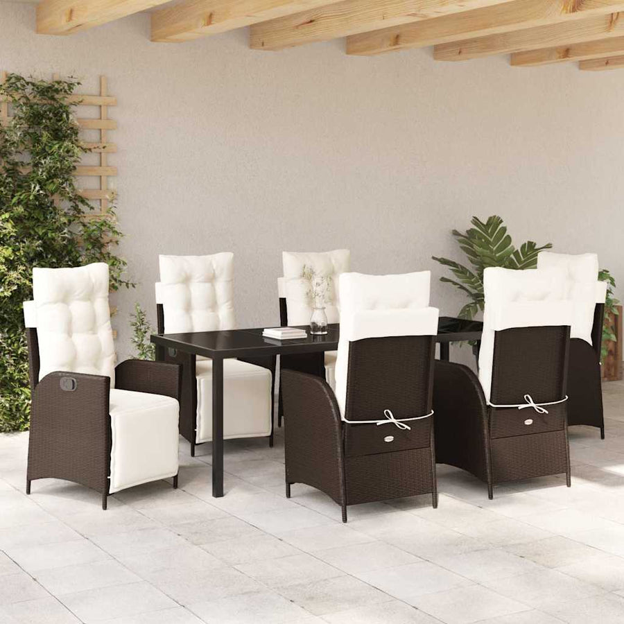 Tuin Eettafelset Met Kussen 7 Pcs Bruin Poly Rattan