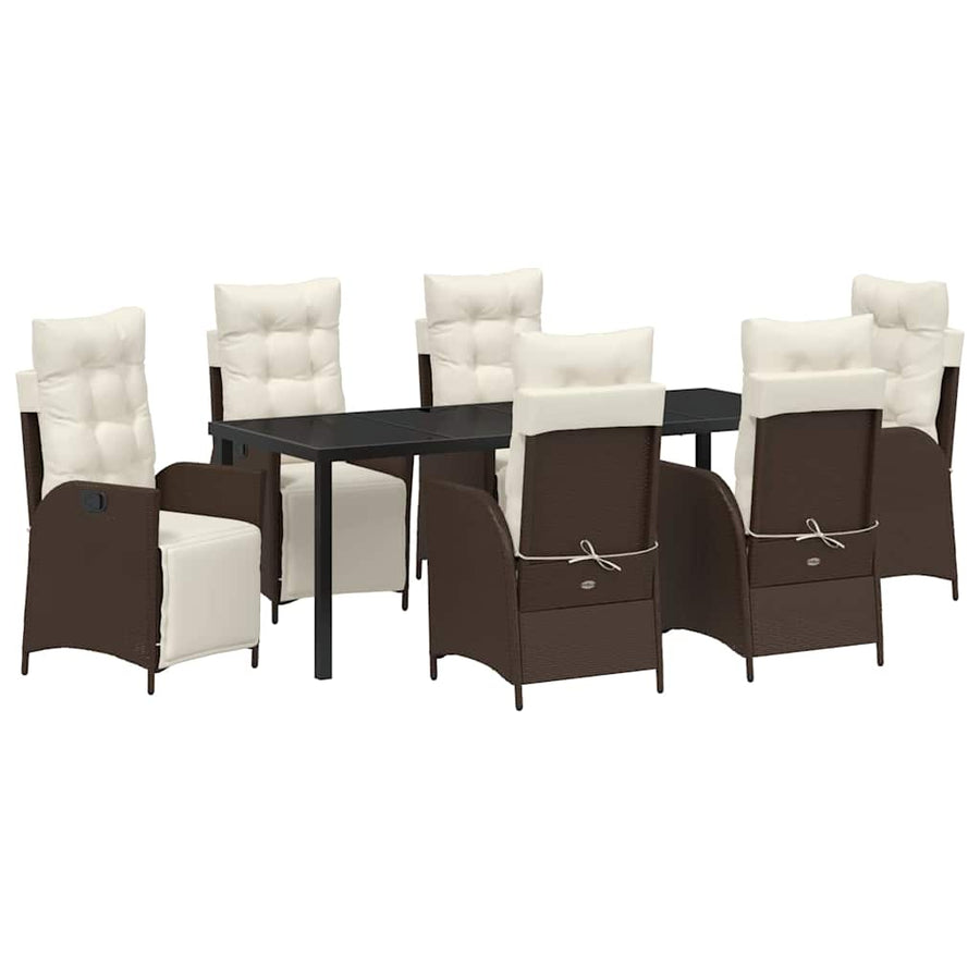 Tuin Eettafelset Met Kussen 7 Pcs Bruin Poly Rattan