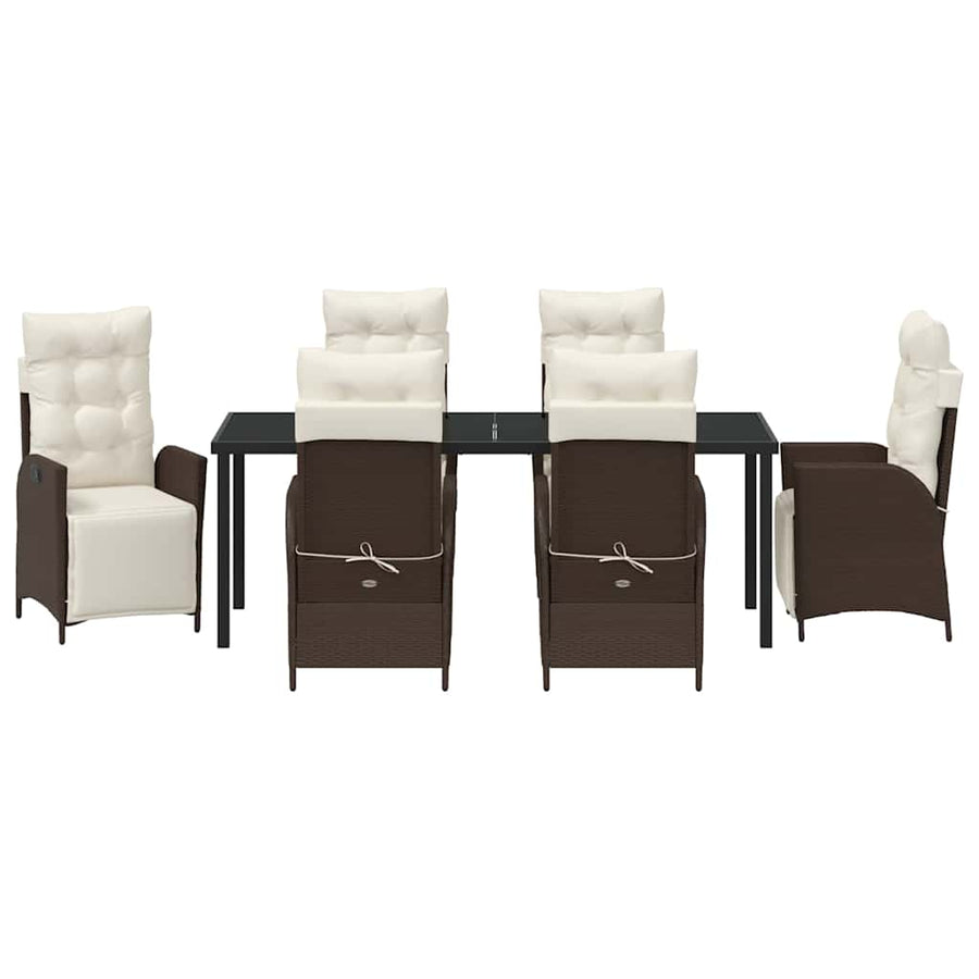 Tuin Eettafelset Met Kussen 7 Pcs Bruin Poly Rattan