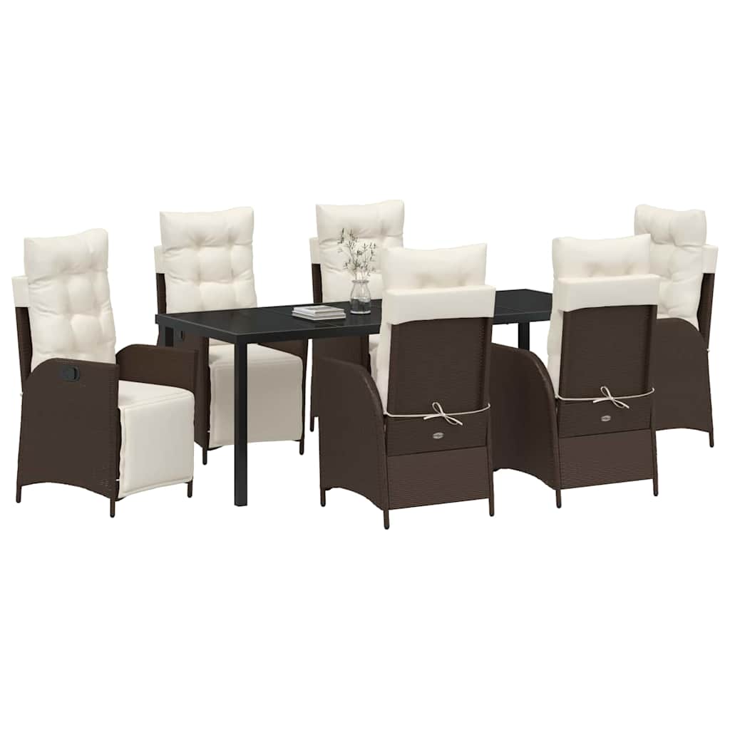 Tuin Eettafelset Met Kussen 7 Pcs Bruin Poly Rattan