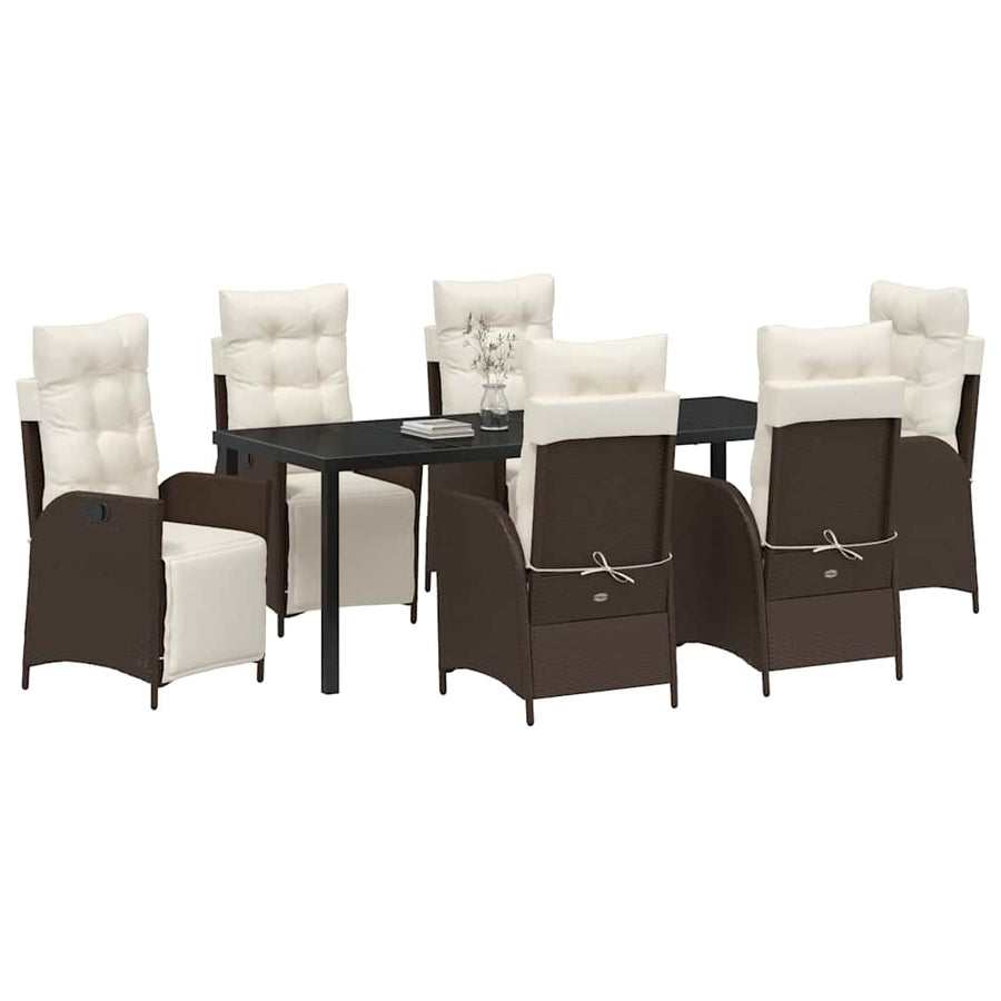 Tuin Eettafelset Met Kussen 7 Pcs Bruin Poly Rattan