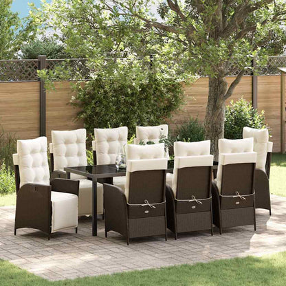 Tuin Eettafelset Met Kussen 9 Pcs Bruin Poly Rattan