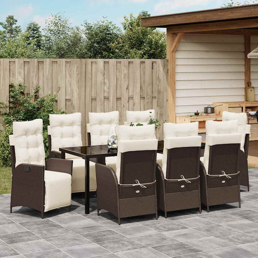 Tuin Eettafelset Met Kussen 9 Pcs Bruin Poly Rattan