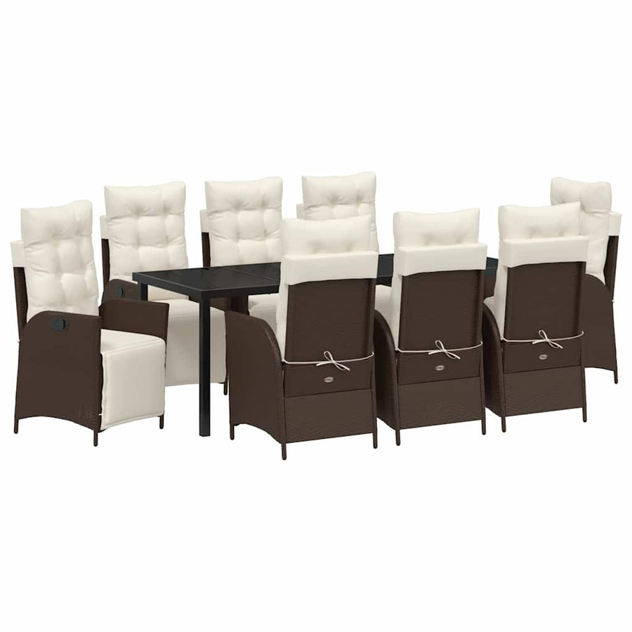 Tuin Eettafelset Met Kussen 9 Pcs Bruin Poly Rattan