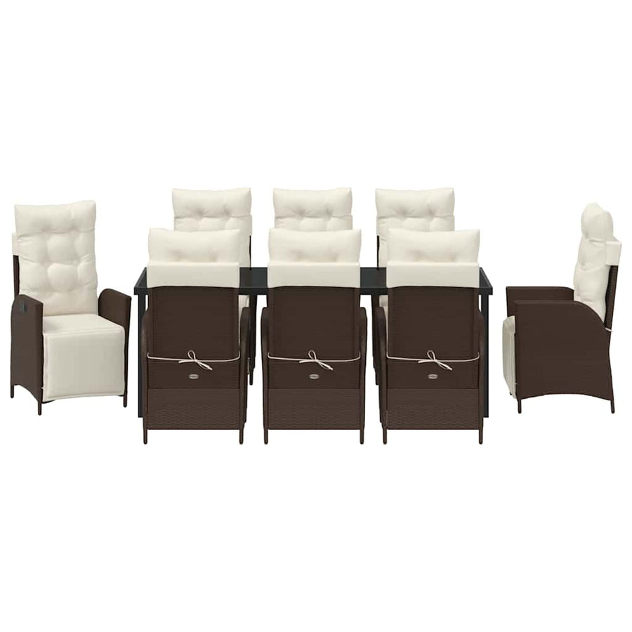 Tuin Eettafelset Met Kussen 9 Pcs Bruin Poly Rattan