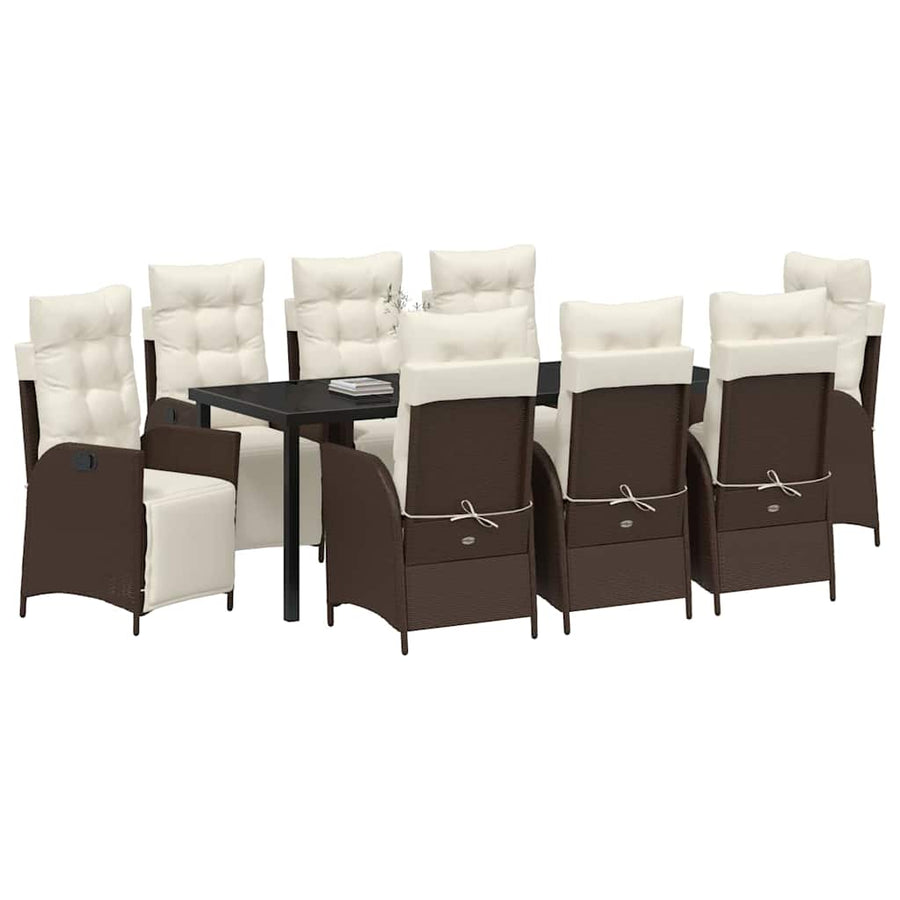 Tuin Eettafelset Met Kussen 9 Pcs Bruin Poly Rattan