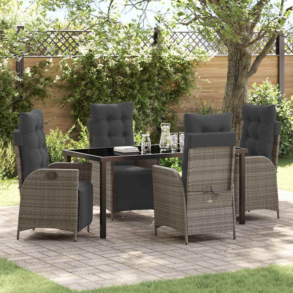 Tuin eettafelset met kussen 5 pcs Grijs poly rattan
