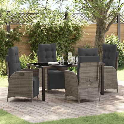 Tuin eettafelset met kussen 5 pcs Grijs poly rattan