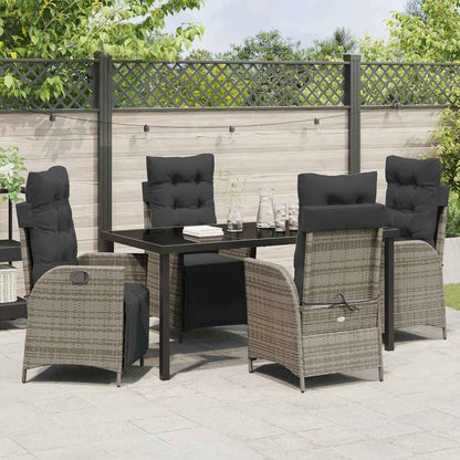 Tuin eettafelset met kussen 5 pcs Grijs poly rattan