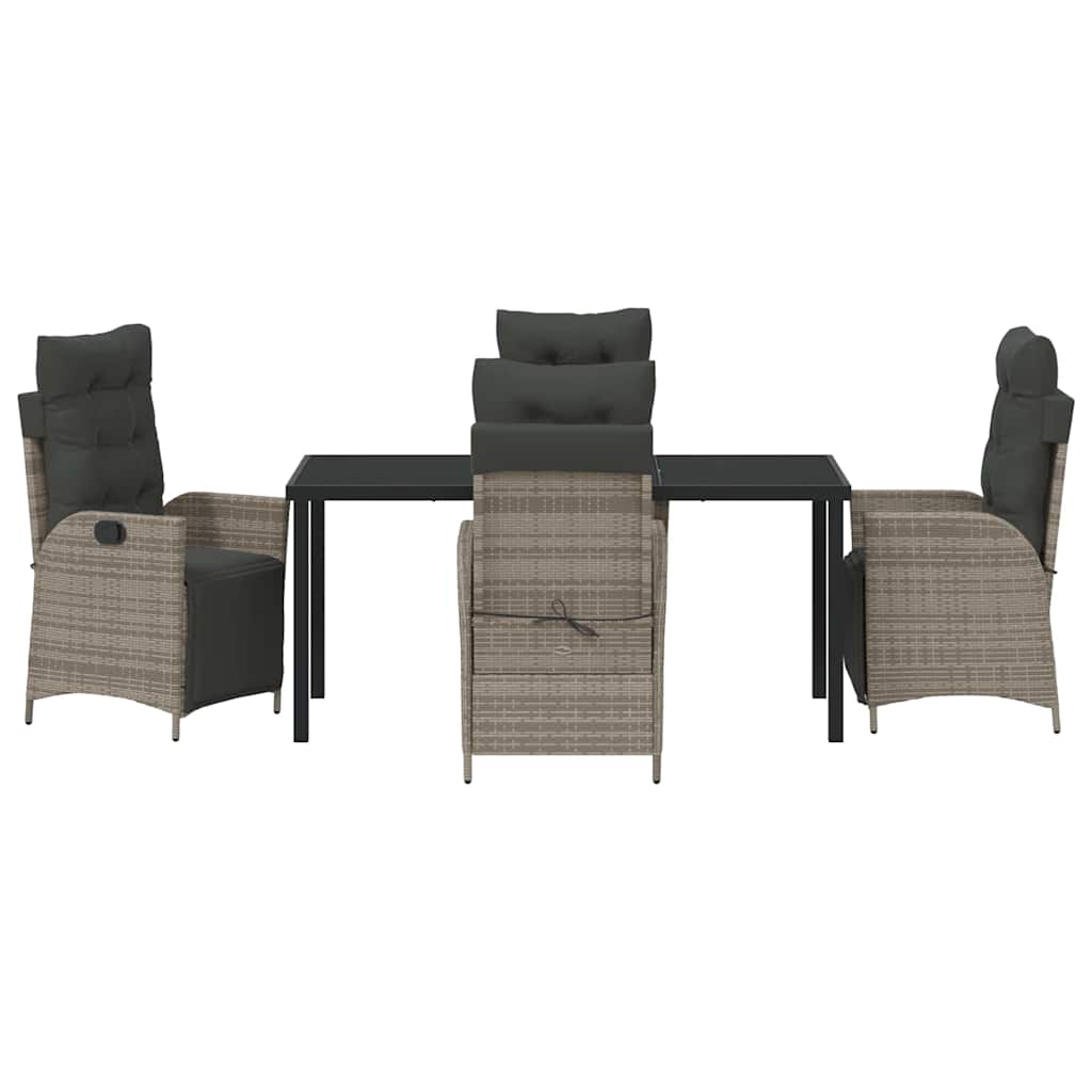 Tuin eettafelset met kussen 5 pcs Grijs poly rattan
