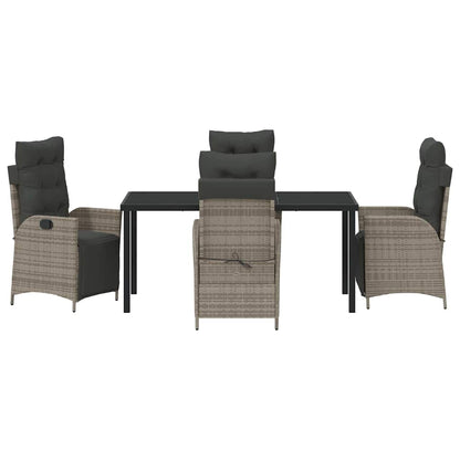 Tuin eettafelset met kussen 5 pcs Grijs poly rattan