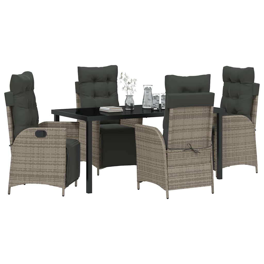 Tuin eettafelset met kussen 5 pcs Grijs poly rattan