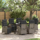 Garden dining set with cushion 7 pcs Grey poly rattan