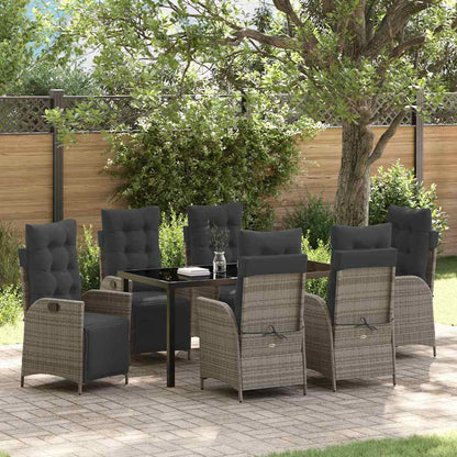 Tuin eettafelset met kussen 7 pcs Grijs poly rattan