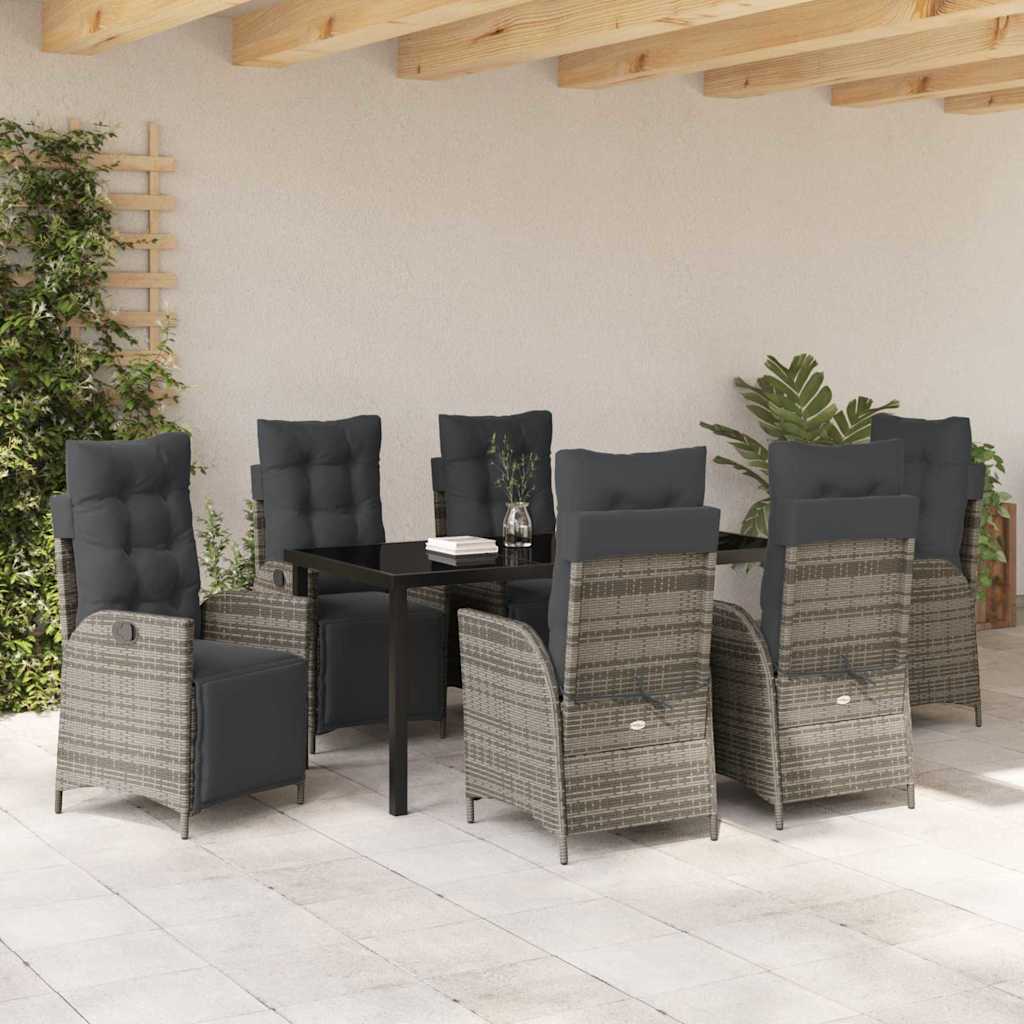 Tuin eettafelset met kussen 7 pcs Grijs poly rattan