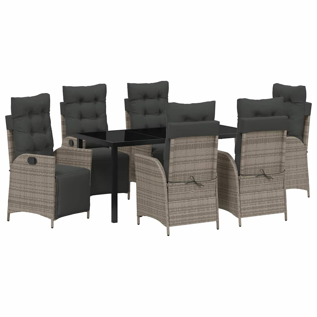 Tuin eettafelset met kussen 7 pcs Grijs poly rattan