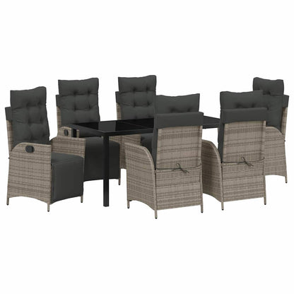 Tuin eettafelset met kussen 7 pcs Grijs poly rattan